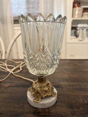 Vintage Bohemia Glass Lamp Tulip Brass Italian Marble Fairy Cottage